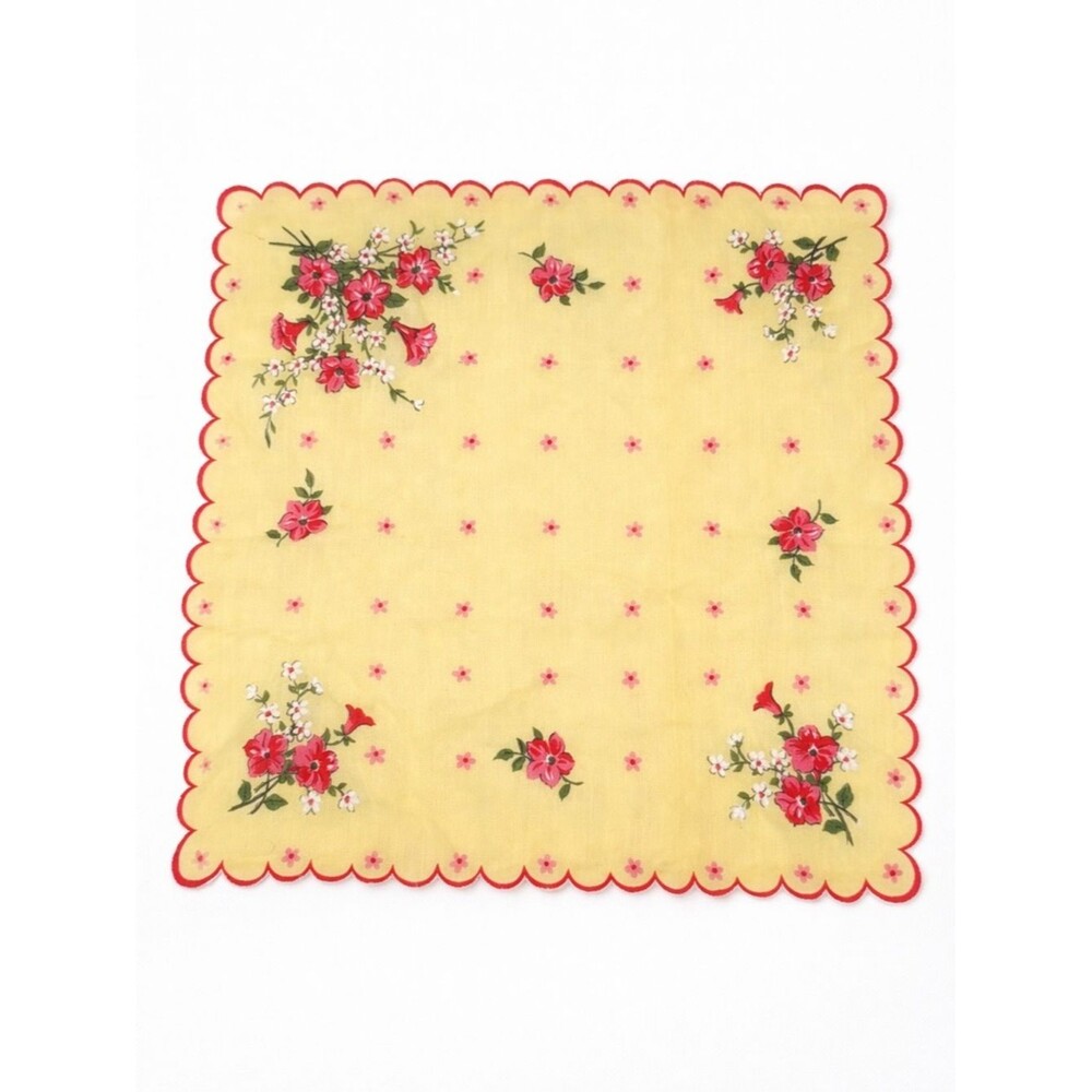 Vintage Yellow Floral Handkerchief Square Accessory Small Dainty Shabby Chic